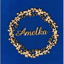 SKLEJKA #3mm Chrzest Święty, ozdoba , wianuszek 10x10cm  + imię  Amelka , sklejka